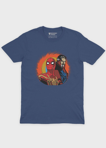 Темно-синя демісезонна футболка для хлопчика з принтом супергероя - людина-павук (ts001-1-nav-006-014-006-b) Modno