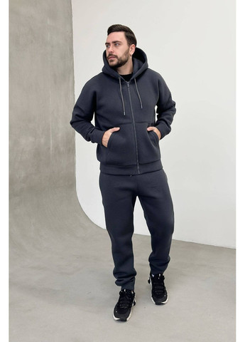 Темно-серый демисезонный спортивный костюм тринитка на флисе (кофта, брюки), цвет темно-серый Nenka