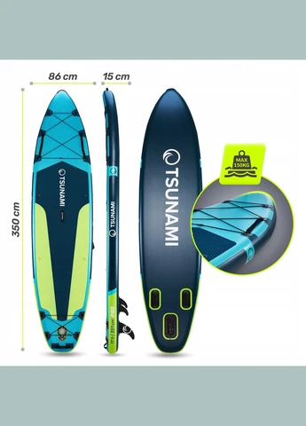 Надувна SUP дошка (сапборд, сапдошка) PRO 350 см T14 P-5905973405621 Blue/Green TSUNAMI (347645296)