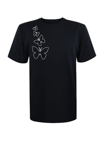 Футболка унісекс чорна з коротким рукавом з принтом "Butterflies" шовкографія 4PROFI - (346286825)