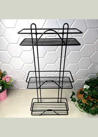 Чорна пряма триярусна полиця 27 см у ванну кімнату Люкс No Brand (303213146)