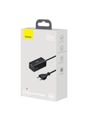 Сетевое зарядное устройство GaN3 Pro 100W 2 TypeC + 2 USB + кабель Type-C Baseus (296108100)