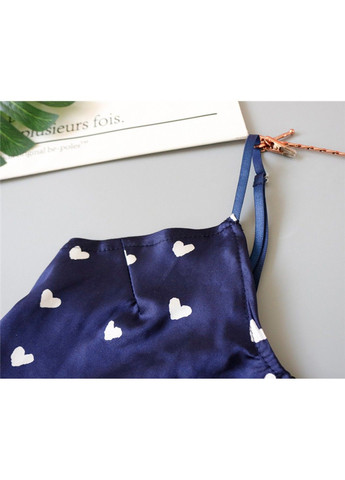 Темно-синя всесезон жіноча піжама love атласна: топ та шорти синя топ + шорти No Brand