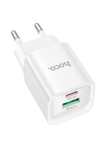 Зарядний пристрій (6942007630276) Hoco C147A Charm 1xUSB-C PD20W + 1xUSB QC3.0 White (370014512)