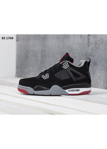 Чорні Осінні кросівки чоловічі nike air jordan 4 retro black white red найк аір джордан No Brand