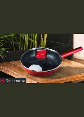Сковорода з кришкою ZB/2102 20 см з мармуровим покриттям з бакелітовою ручкою Червоний Zurrichberg (297332215)