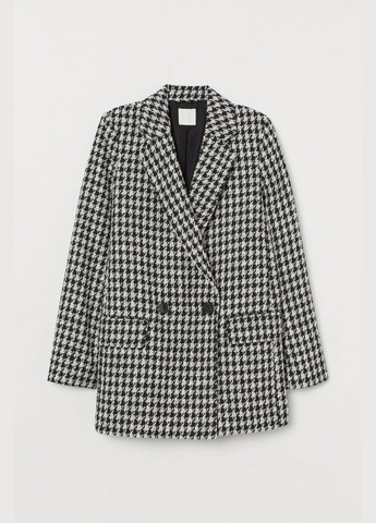 Черно-белый женский пиджак букле для женщины 0827637-001 черный, белый H&M - демисезонный