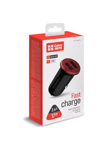 Зарядное устройство (CW-CHA026-BK) Colorway 2USB AUTO ID 3.4A (17W) red/black (369882266)