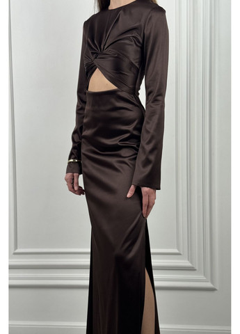 Темно-коричневое праздничный, коктейльное, вечернее платье макси с вырезом CHICLY однотонное