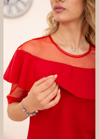 Красная демисезонная блузка с воланами на плечах,, Ager