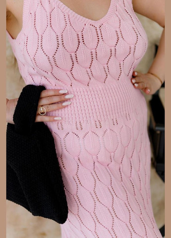 Розовое кэжуал ажурное летнее платье Art Knit однотонное