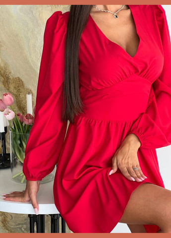 Красное вечернее платье с рукавами фонариками с пышной юбкой Adelante однотонное