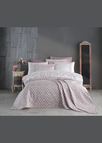 Набор постельного белья с вышивкой и жаккардовым покрывалом Victoria pudra пудра евро Dantela Vita (285778777)