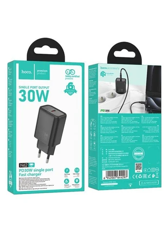 Мережевий зарядний пристрій N62 Gentle single port PD30W charger (EU) чорний Hoco (389206717)