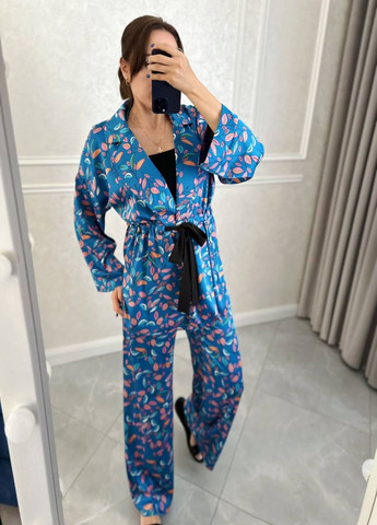 Вишуканий легкий літній шовковий костюм двійка з візерунком Tik-Tak (340114034)