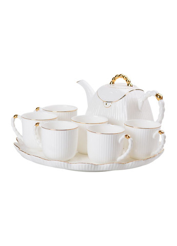 Чайний набір на 6 персон, із заварювальним чайником, керамічною підставкою, білий. Yiwu (365728929)
