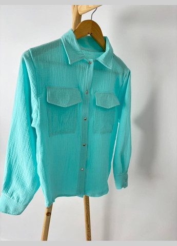 Бирюзовый летний детский муслиновый комплект унисекс ментол mrou: рубашка+ штаны палаццо с рубашкой, брючный No Brand