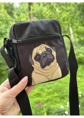 Сумка через плече молодіжна для дітей і підлітків з мопсом чорна No Brand (350613325)