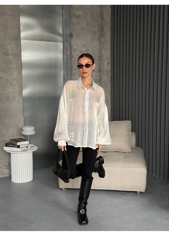 Біла жіноча блуза з органзи оверсайз Osoblyva