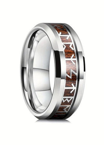 Серебристое кольцо из нержавеющей стали с рунами на дереве размер 16 Liresmina Jewelry (328092205)