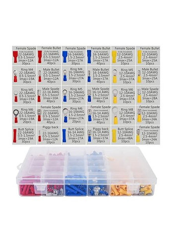 Набор обжимающих клемм 720 штук с изоляцией для соединения проводов, три цвета: красный, желтый, синий Lemanso (357494852)