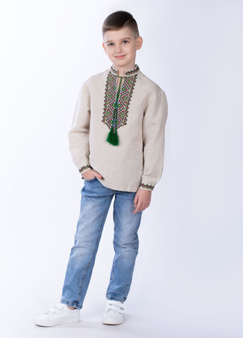 Бежевая рубашка для мальчиков Едельвіка хлопок, лен (324610864)