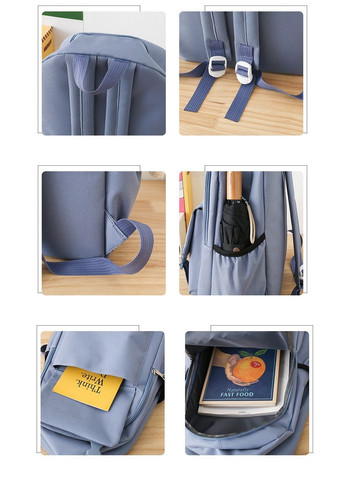 Рюкзак с накладным карманчиком голубовато-синий с серым с сумочками и пеналом в комплекте с мишкой. КиП (277698344)