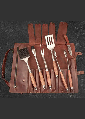 Подарочный набор для гриля барбекю и мангала в кожаном кейсе из 6 предметов Handmade LC-037 (347291596)