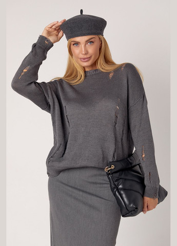 Темно-сірий демісезонний жіночий рваний джемпер Lurex