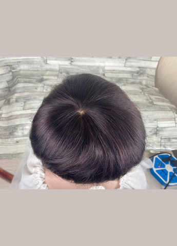 Перука темно-каштанова з натурального волосся коротка стрижка No Brand 4921 (315779994)