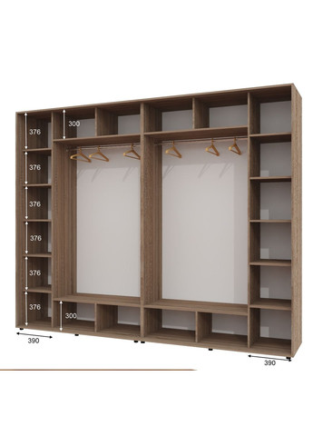 Шафа-купе чотиридверна 300*60*230 Дуб Сонома трюфель 2 ДСП/2 Дзеркала з піскострумним малюнком Алекса (360430189)