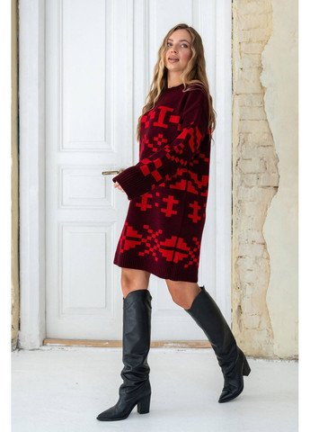 Бордовое женское теплое вязаное платье с орнаментом алена бордо You Best