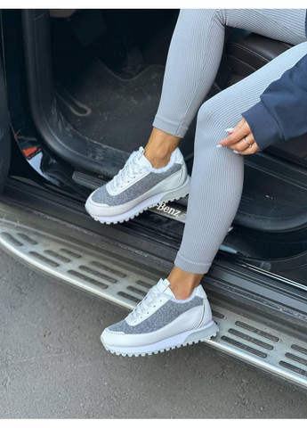 Жіночі кросівки утеплені хутром барашик сірі з білим повсякденні зимові No Brand комбіновані зими (362961343)