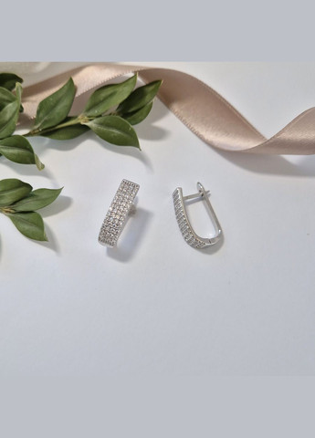 Срібні широкі сережки Палички в Білих каменях срібло 925 проби Родоване лк0076рс 4.13г No Brand (337525526)