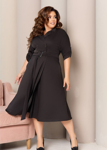 Чорна повсякденний повсякденна жіноча сукня з поясом No Brand однотонна
