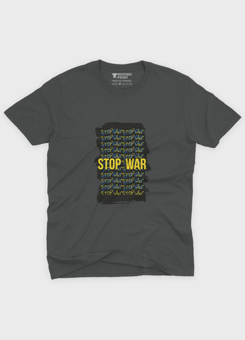 Темно-сіра чоловіча футболка з патріотичним принтом top war s (ts001-5-slg-005-1-118) Modno