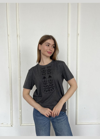 Сіра футболка love self кулір антрацит вишивка байрактар р. 3xl (54) з коротким рукавом 4PROFI