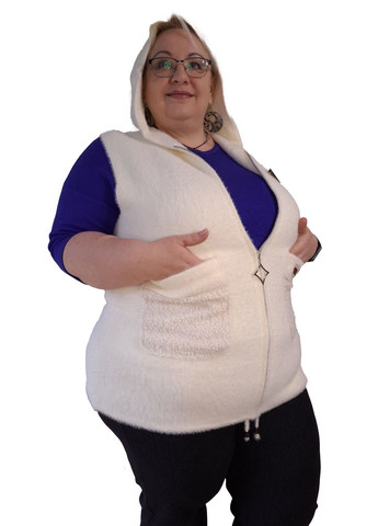 Женская жилетка с капюшоном, "альпака" в цвете слоновой кости, батальный размер. No Brand (366667716)