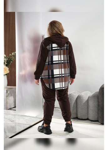 Жіночий флісовий костюм батал шоколад демісезон клітинка Bonita Спортивний костюм (361019527)