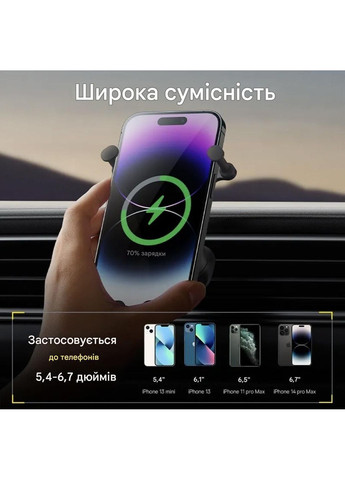Автомобільний тримач із бездротовою зарядкою Stable Gravitational Wireless Charging Car Mount Pro 15W Black Baseus (372474844)