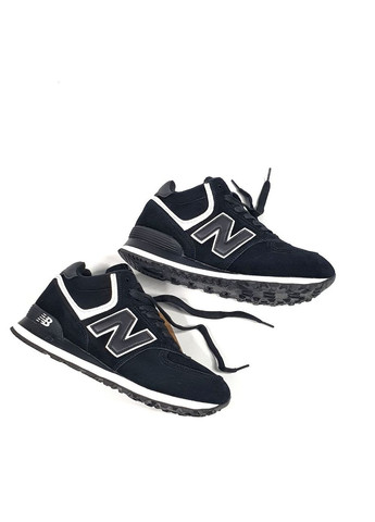 Кроссовки зимние женские и мужские New Balance 574 winter high black white fur | Нью Беланс 574 высокие черные белые с мехом No Brand чёрные зима (308360661)