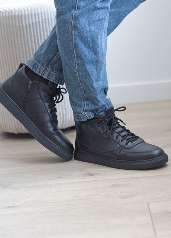 Черные кеды мужские зимние из натуральной кожи на меху Zlett 4417