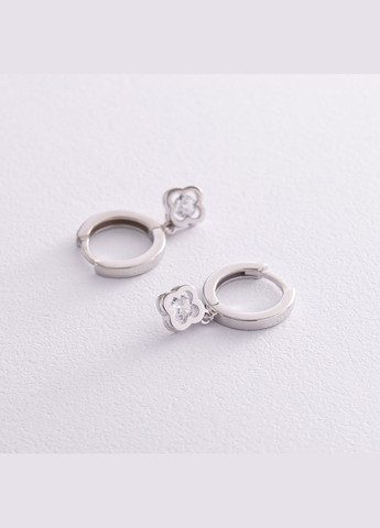 Серебряные серьги - кольца Клевер (фианиты) OR124010 Oniks (264025281)