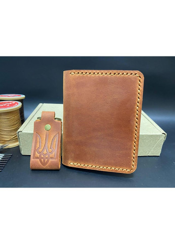 Обкладинка на ID Паспорт або Автодокументи із Натуральної Шкіри Ручної Роботи Набір + Брелок Коньячний Колір Обкладинка на Права No Brand (356508856)