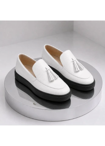 Чоловічі шкіряні лофери Lux 3011 білі з китицями Kindzer Lux-3011 (396259563)