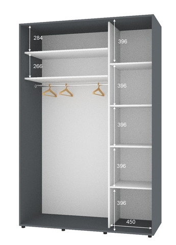 Шафа-купе дводверна 140*60*210 см Графіт ДСП + Дзеркало Стандарт Комфорт Меблі (360477599)