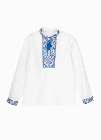 Белая вышиванка для мальчика желто-голубая Козачок узор орнамент поплин (317948566)