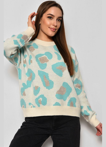 Молочний зимовий светр жіночий з принтом молочного кольору пуловер Let's Shop