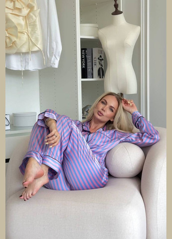 Голубая шёлковая пижама в голубую полоску,мягкая и нежная No Brand 891-2