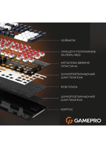 Клавиатура игровая механическая MK-144-B Hot-Swap Outemu Red Switch USB Black-White GAMEPRO (385407735)